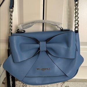 Karl Lagerfeld Blue Shoulder Bag with Bow Accent